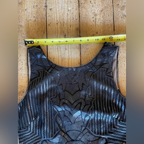 BCBGMaxAzria Black Blue Sequin Feather Hem Mini Dress XS/S Runs Big - Picture 10 of 12